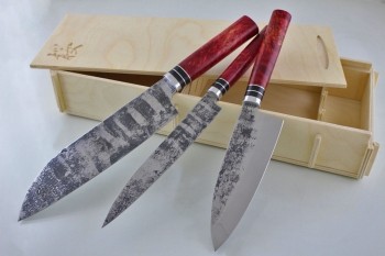 Набор из 3-х ножей серии "Samurai" кованая сталь 95х18. Рукоять карельская береза (красная).